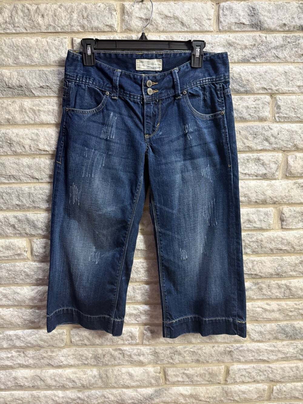 Womens Maurices Crop Blue Denim Jeans Basket Weave Sz 5/6 Wide Waistband